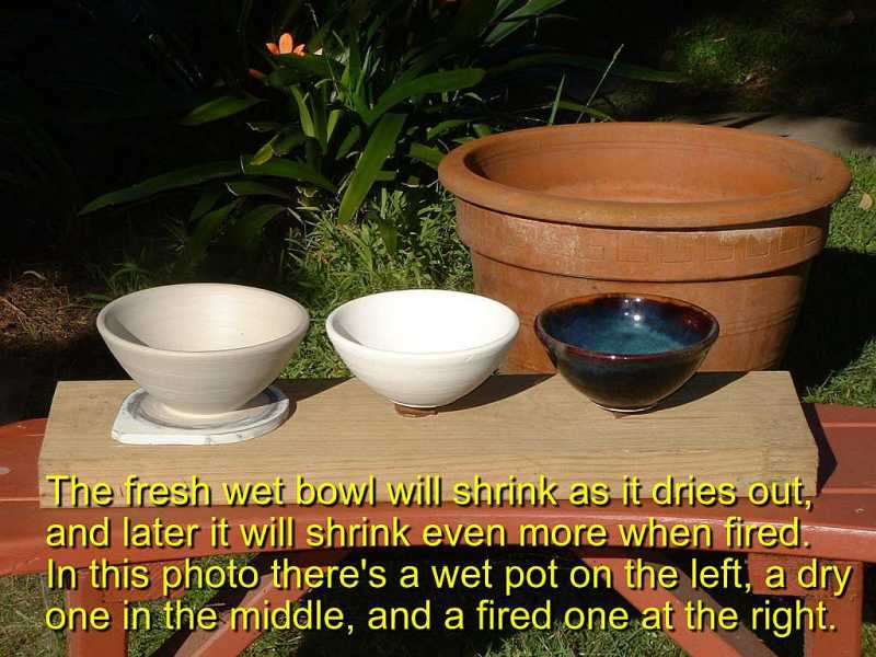 Three pots showing shrinkage