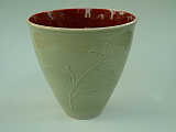 Vase water etched celadon and red