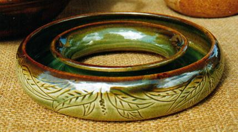 Flower ring copper green & temmoku