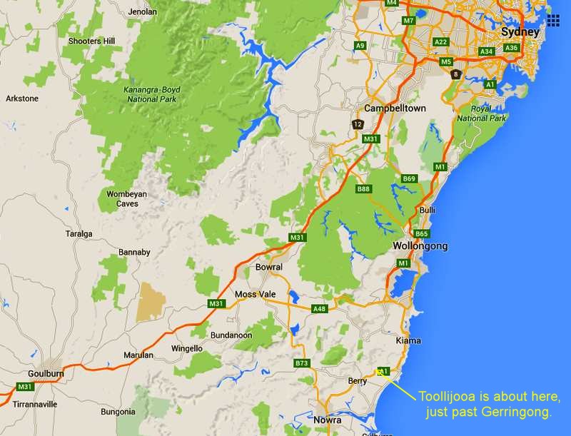 Road map Sydney to Nowra